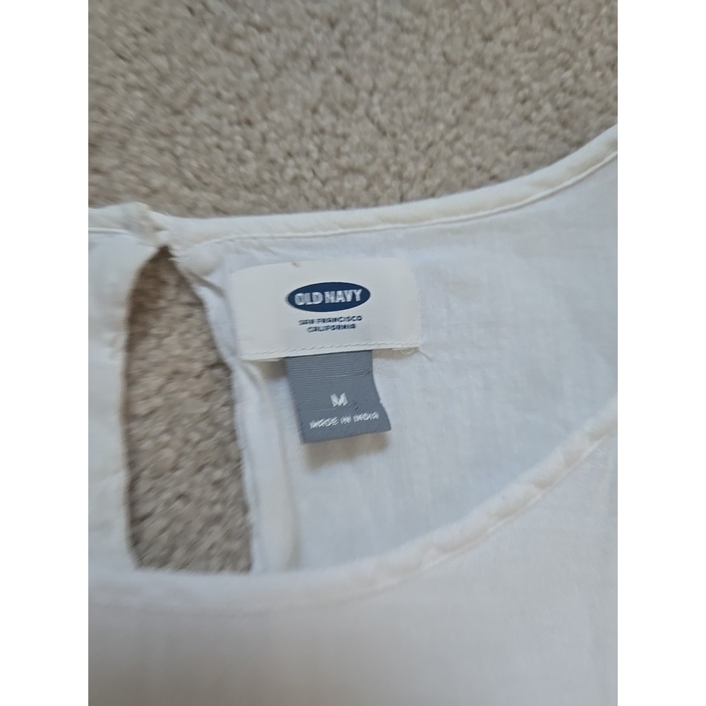 Old Navy Dress M White short Sleeve Midi Embroidered Lightweight cottage‎ Eyelet - Picture 3 of 12